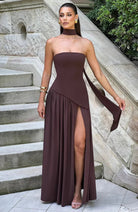 Celina | Strapless Draped Maxi Dress with Side Slit - Mason Luxor