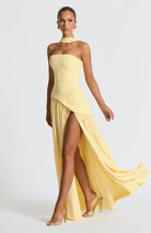 Celina | Strapless Draped Maxi Dress with Side Slit - Mason Luxor