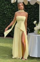 Celina | Strapless Draped Maxi Dress with Side Slit - Mason Luxor