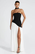 Celina | Strapless Draped Maxi Dress with Side Slit - Mason Luxor