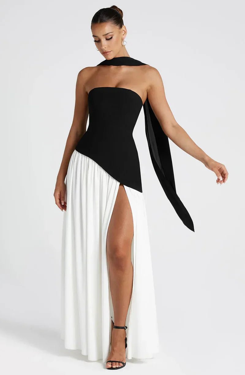 Celina | Strapless Draped Maxi Dress with Side Slit - Mason Luxor