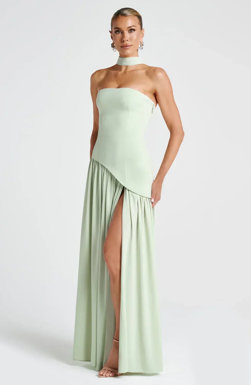 Celina | Strapless Draped Maxi Dress with Side Slit - Mason Luxor