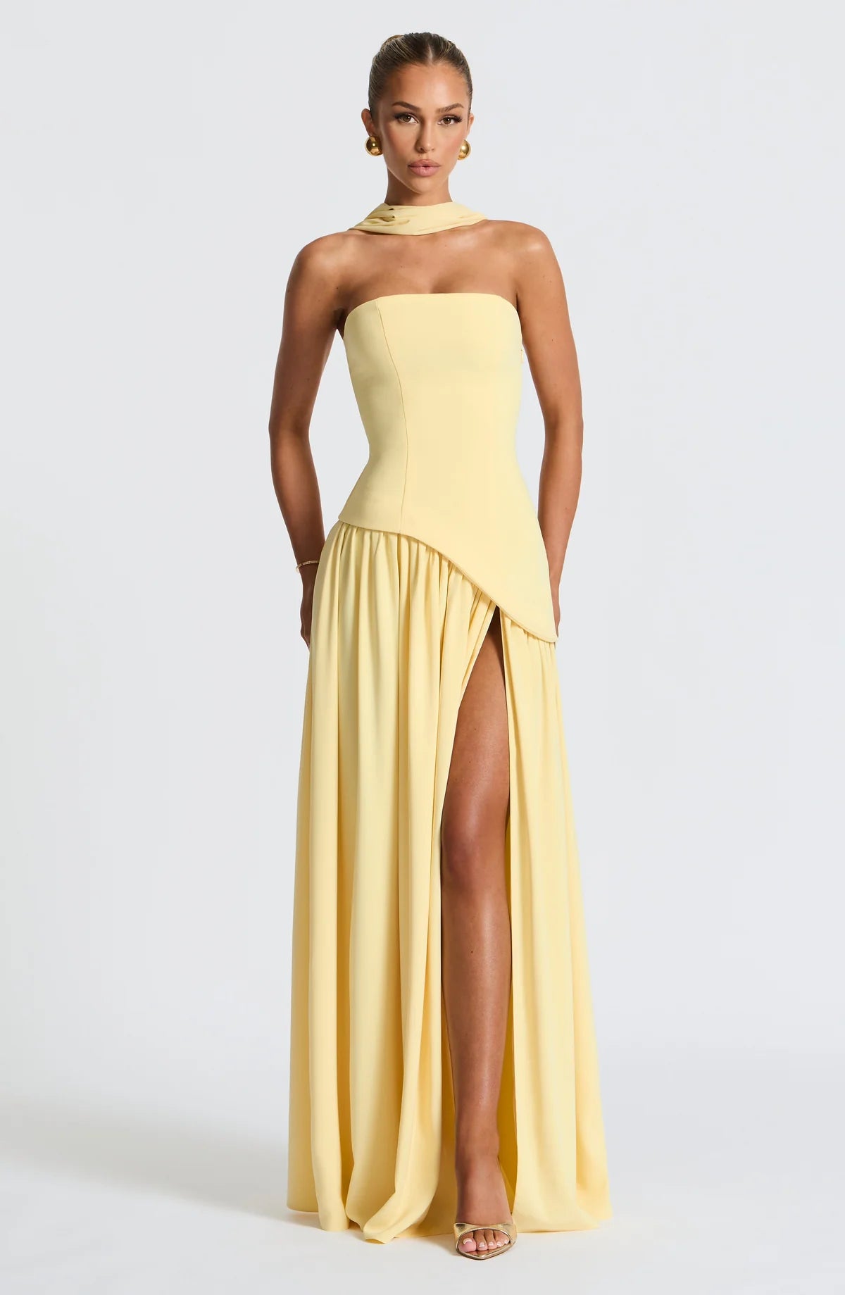 Celina | Strapless Draped Maxi Dress with Side Slit - Mason Luxor
