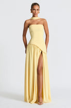 Celina | Strapless Draped Maxi Dress with Side Slit - Mason Luxor