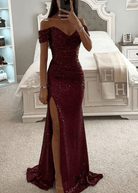 Elena | Off Shoulder Sequin Maxi Dress - Mason Luxor