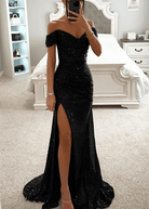 Elena | Off Shoulder Sequin Maxi Dress - Mason Luxor