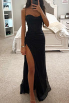 Mason | Luxurious Satin Corset Maxi Dress – Elegant Evening Dress with Thigh - High Slit - Mason Luxor Men Fashion