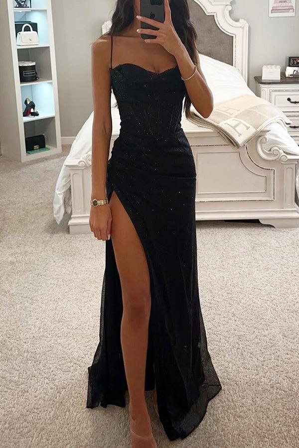 Mason | Luxurious Satin Corset Maxi Dress – Elegant Evening Dress with Thigh - High Slit - Mason Luxor Men Fashion