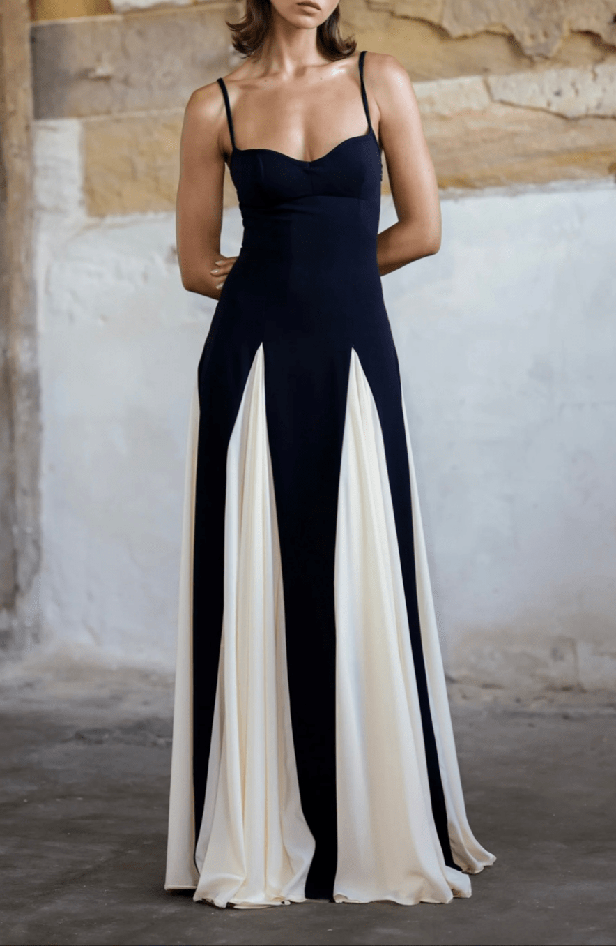 Elora | Black & White Panel Maxi Dress – Timeless Two - Tone Elegance - Mason Luxor