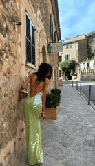 Lime Sequin Maxi Dress – Statement Glamour Look - Mason Luxor