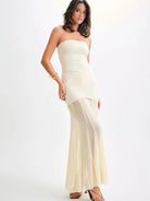 Mason | Elegant One - Shoulder Satin Apricot Dress – Backless Floor - Length Gown - Mason Luxor