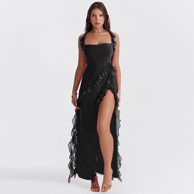 Mason | Elegant Ruffle Maxi Dress with Front Slit - Mason Luxor