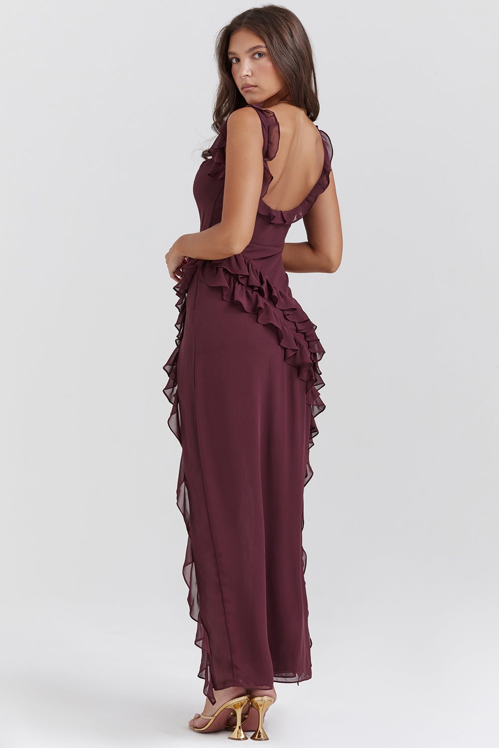 Mason | Elegant Ruffle Maxi Dress with Front Slit - Mason Luxor