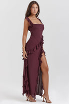 Mason | Elegant Ruffle Maxi Dress with Front Slit - Mason Luxor