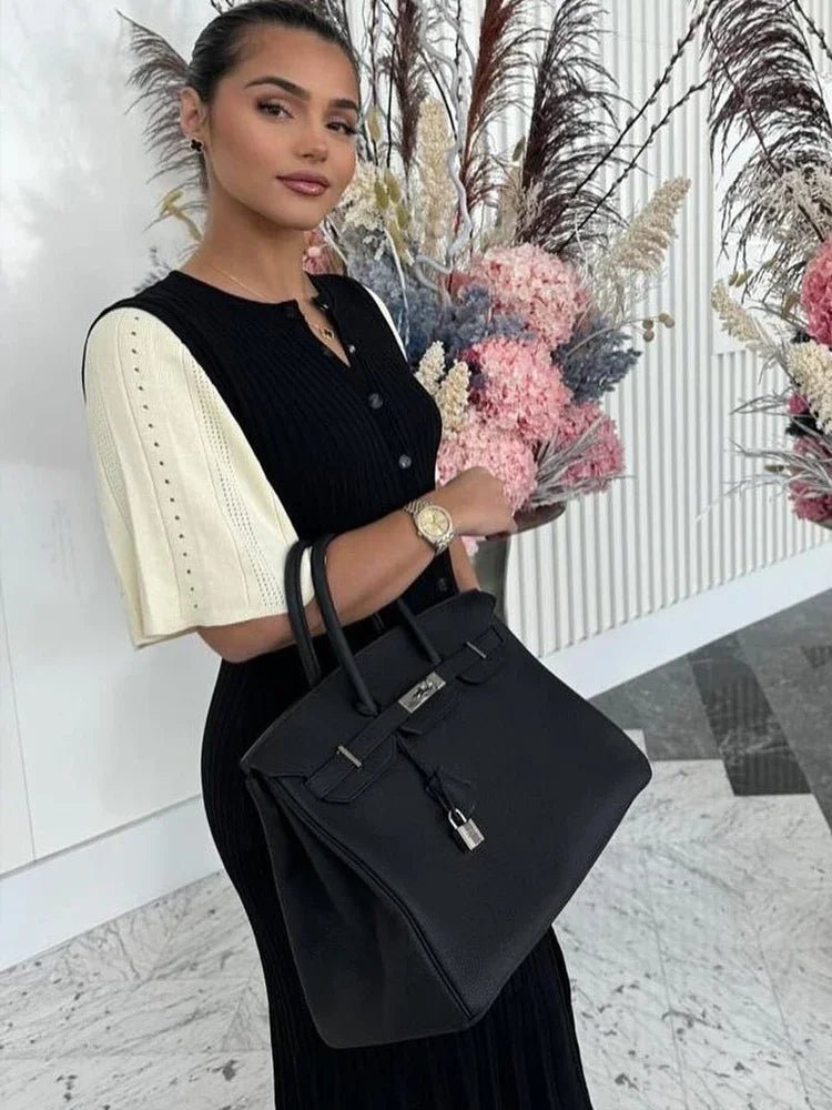 Mason | Knit Button Midi Dress – Contrast Sleeve Style - Mason Luxor