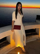 Mason | Knit Button Midi Dress – Contrast Sleeve Style - Mason Luxor