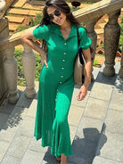 Mason | Knit Button Midi Dress – Contrast Sleeve Style - Mason Luxor