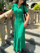 Mason | Knit Button Midi Dress – Contrast Sleeve Style - Mason Luxor