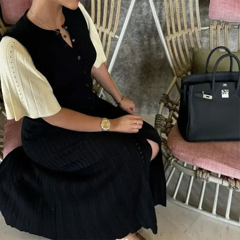 Mason | Knit Button Midi Dress – Contrast Sleeve Style - Mason Luxor