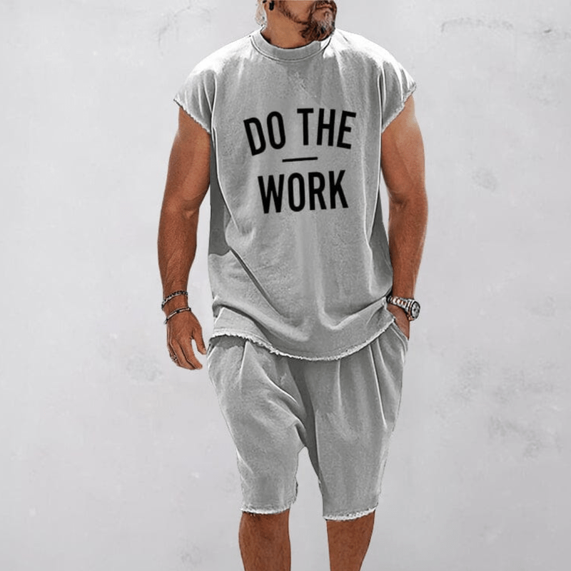Mason Luxor Men Fashion Sports Set Mason | Men’s Cotton Co-ord Set Loose Fit – “Do The Work” Sleeveless & Shorts - Loose Fit