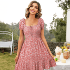 Mason Luxor Men Fashion Mason | Womens Summer Casual Sweetheart Neckline Puff Sleeve Floral Print High Waist Dress Boho Beach Mini Short Dresses