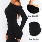 Mason Luxor Men Fashion Mason | Women Off Shoulder Mini Dress Ruched Long Sleeve Bodycon Dress Sexy Party Dress Going Out Clubbing