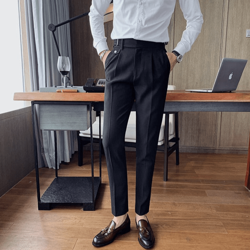 Mason Luxor Men Fashion Mason | Men’s Pleated British Cotton Trousers – High Waist Tailored Fit Pants - Business