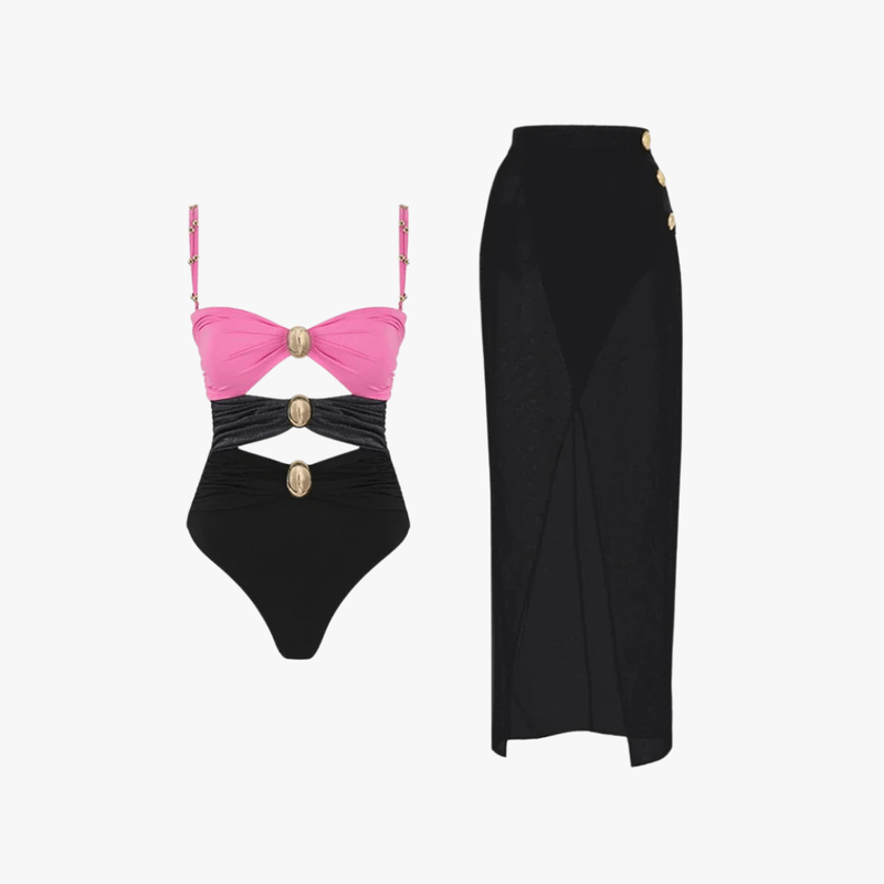 Mason Luxor Men Fashion Mason | Full Swimsuit Set With Cover Up Sexy Swimwear Women Off Shoulder Swim Suits Patchwork Bathsuit Belt Bodysuit Beachwear