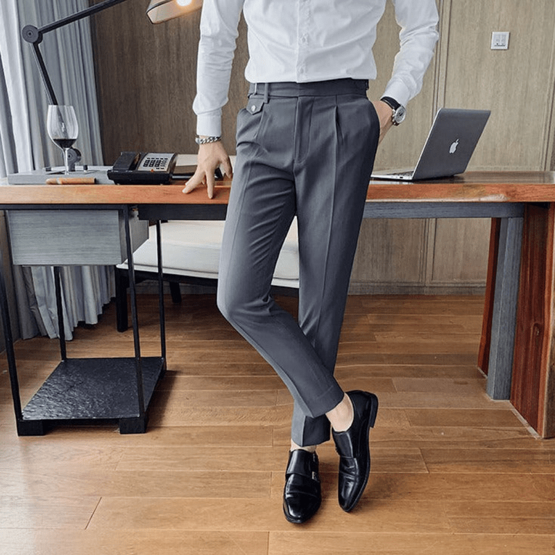 Mason Luxor Men Fashion Mason | Men’s Pleated British Cotton Trousers – High Waist Tailored Fit Pants - Business