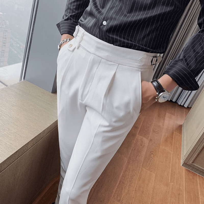 Mason Luxor Men Fashion Mason | Men’s Pleated British Cotton Trousers – High Waist Tailored Fit Pants - Business