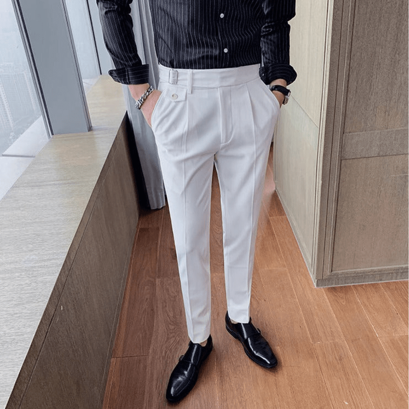 Mason Luxor Men Fashion Mason | Men’s Pleated British Cotton Trousers – High Waist Tailored Fit Pants - Business