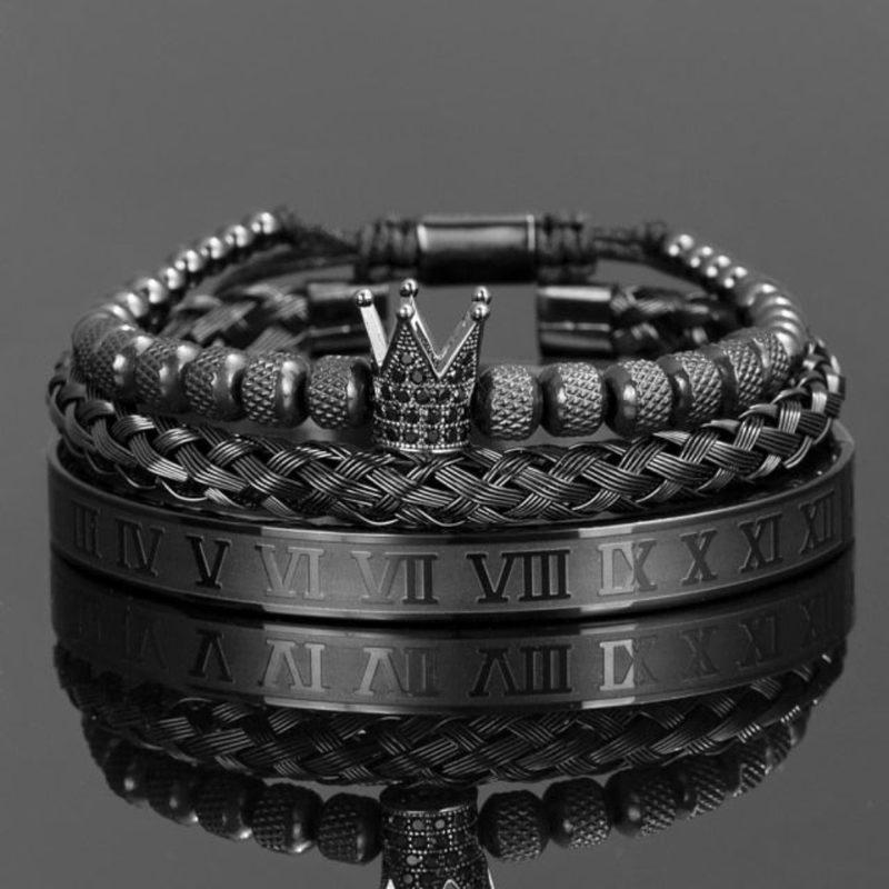 Mason Luxor Men Fashion Mason | Men’s Crown Bracelet Set – Roman Numeral Edition
