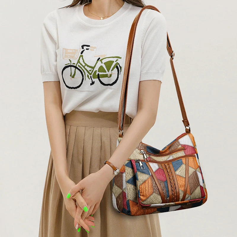 Mason Luxor Men Fashion Mason | Vegan Leather Shoulder Bag | Trendy Everyday Handbag for Women - Colourful Patchwork