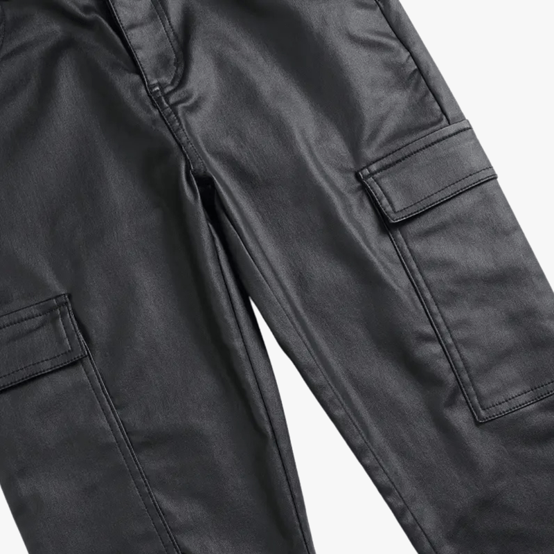 Mason Luxor Men Fashion Mason | Men’s Black Coated Denim Cargo Trousers – Streetwear Punk Style