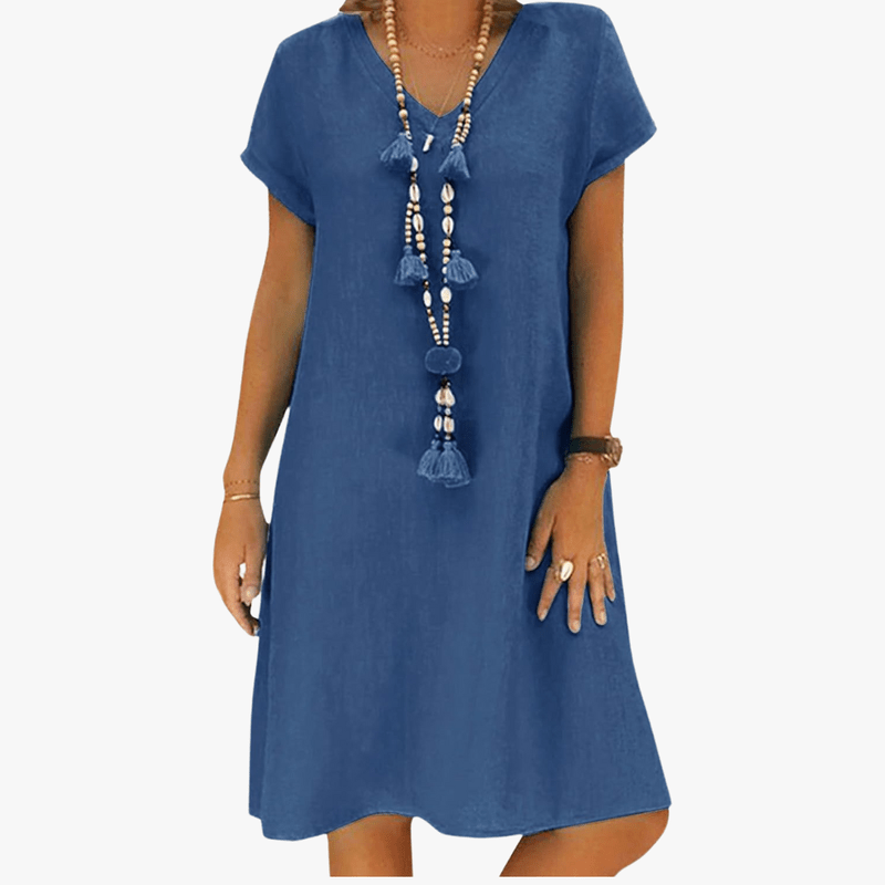 Mason Luxor Men Fashion Mason | Women's Dress Summer Linen Dresses Casual V Neck Midi Dress Short Sleeve A-line Dress Sundress Tunic Dress Without Accessories