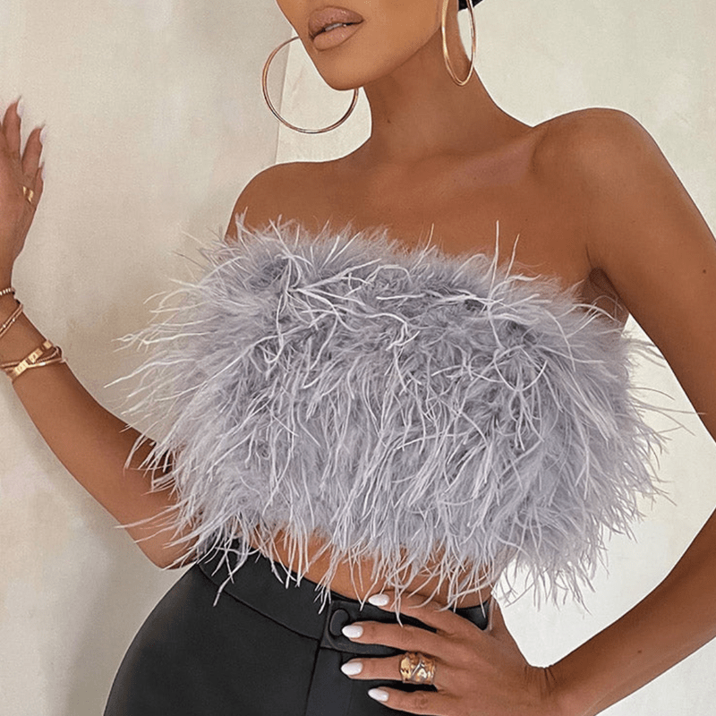 Mason Luxor Men Fashion Mason | Women's Feather Bandeau Party Top – Perfect for Summer