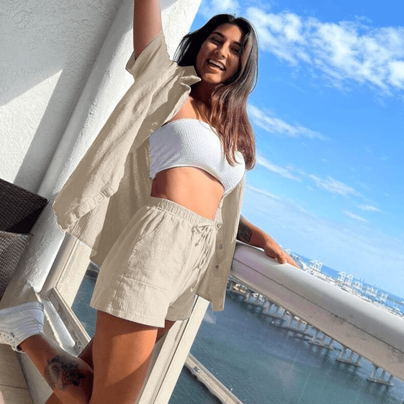 Mason Luxor Men Fashion Mason | Short linen set for women short-sleeved top shorts 2-piece summer set