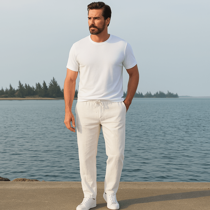 Mason Luxor Men Fashion Mason | Mens Casual Linen Pants Loose Fit Elastic Drawstring Waist Straight-Legs Summer Yoga Beach Long Pants