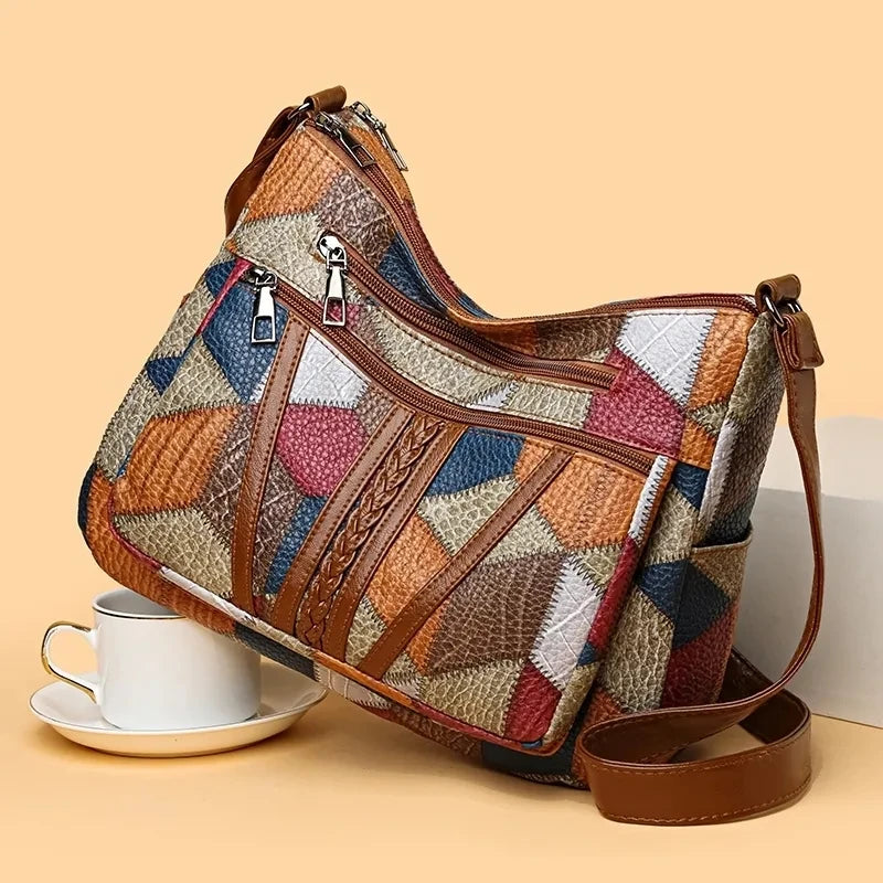 Mason Luxor Men Fashion Mason | Vegan Leather Shoulder Bag | Trendy Everyday Handbag for Women - Colourful Patchwork