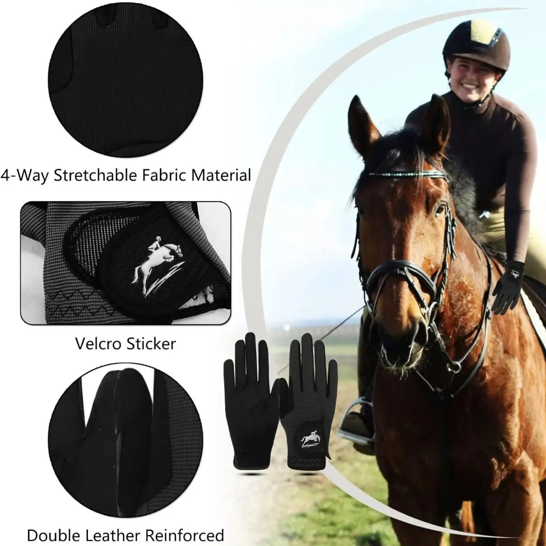 Mason Luxor Men Fashion Mason | Ladies Horse Riding Gloves - Women Equestrian Black Stretch Fabric Silicone