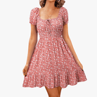 Mason Luxor Men Fashion Mason | Womens Summer Casual Sweetheart Neckline Puff Sleeve Floral Print High Waist Dress Boho Beach Mini Short Dresses