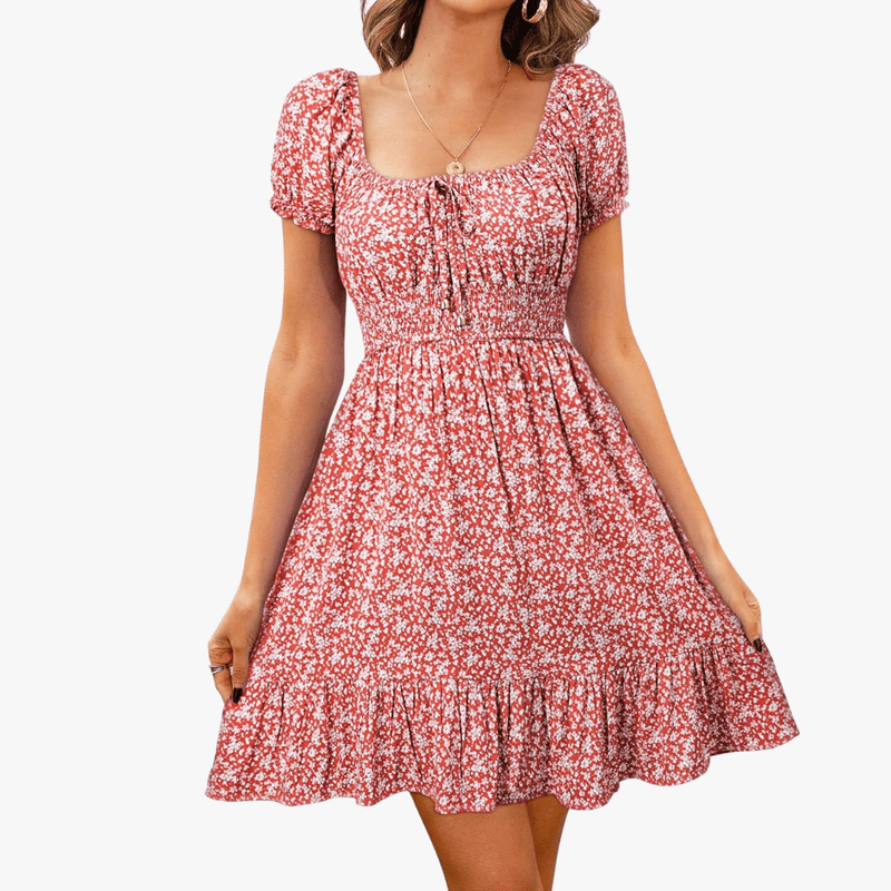 Mason Luxor Men Fashion Mason | Womens Summer Casual Sweetheart Neckline Puff Sleeve Floral Print High Waist Dress Boho Beach Mini Short Dresses