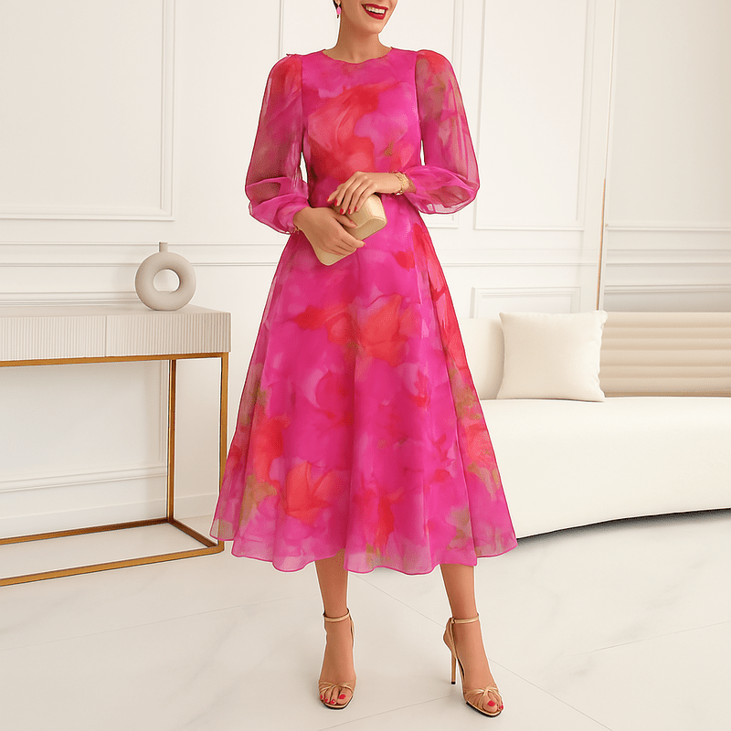 Mason Luxor Men Fashion Mason | Women’s Floral A-Line Dress - Stylish Midi Dress for Events & Brunch