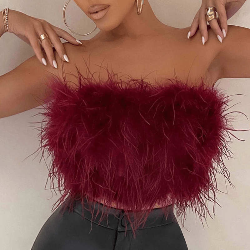 Mason Luxor Men Fashion Mason | Women's Feather Bandeau Party Top – Perfect for Summer