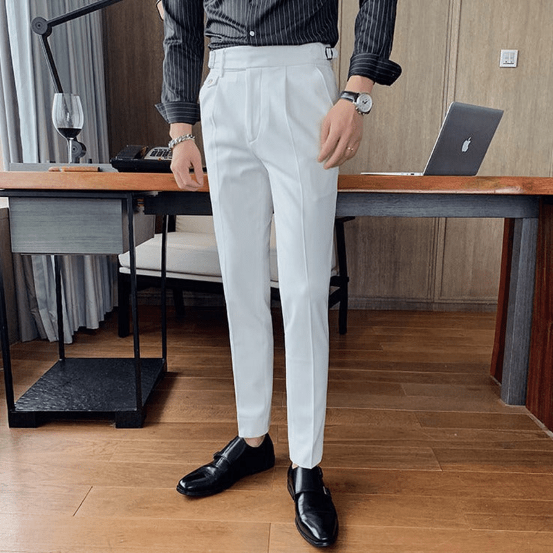 Mason Luxor Men Fashion Mason | Men’s Pleated British Cotton Trousers – High Waist Tailored Fit Pants - Business