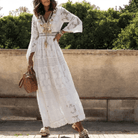 Mason Luxor Men Fashion Mason | Boho White Lace Maxi Dress – Holiday & Beach Style
