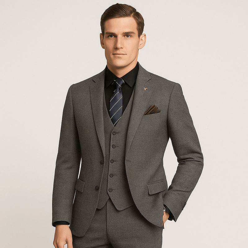 Mason Luxor Men Fashion Mason | Men's Plaid Formal Suit Retro Suit 3 Pieces