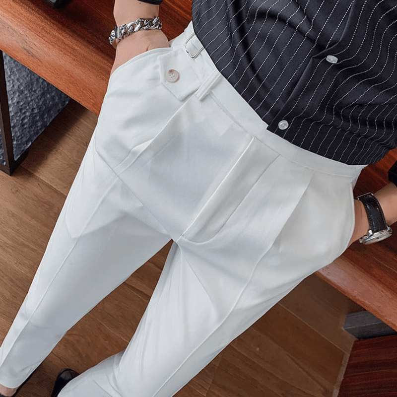 Mason Luxor Men Fashion Mason | Men’s Pleated British Cotton Trousers – High Waist Tailored Fit Pants - Business