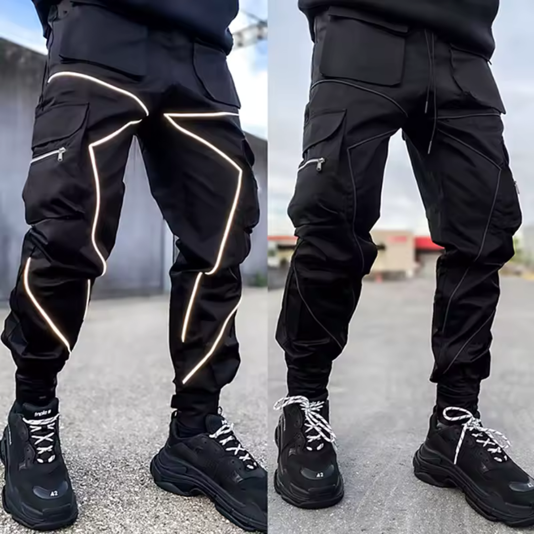 Mason Luxor Men Fashion Mason | Techwear Combat Reflective Black Cargo Pants