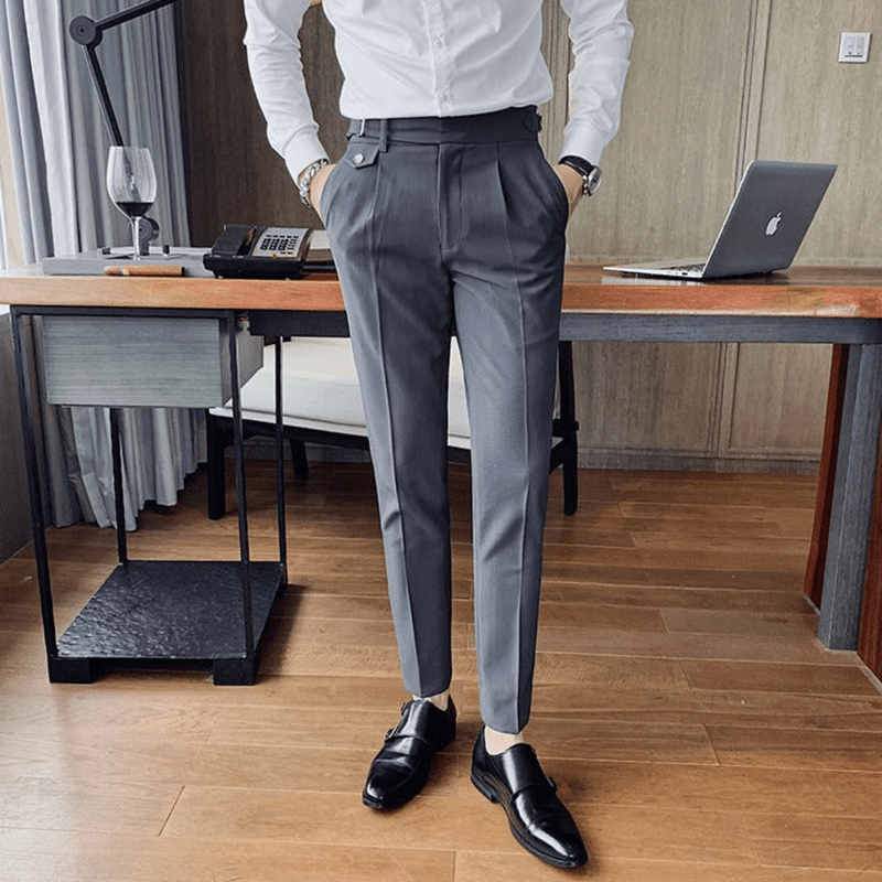 Mason Luxor Men Fashion Mason | Men’s Pleated British Cotton Trousers – High Waist Tailored Fit Pants - Business